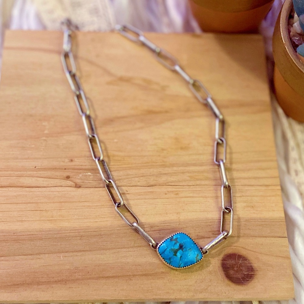 Turquoise & Sterling Silver Paper Clip Choker 🦋✨